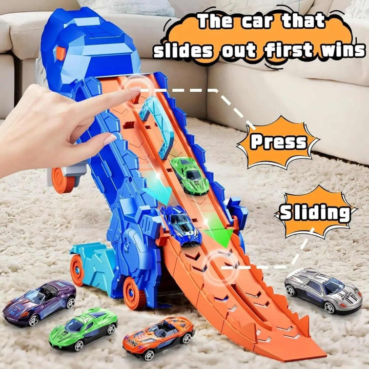 Dinosaur Truck Blue with Sliding Car Launcher - VERRANOO