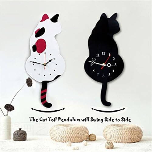 Adorable Cat Wall Clock with Swinging Pendulum