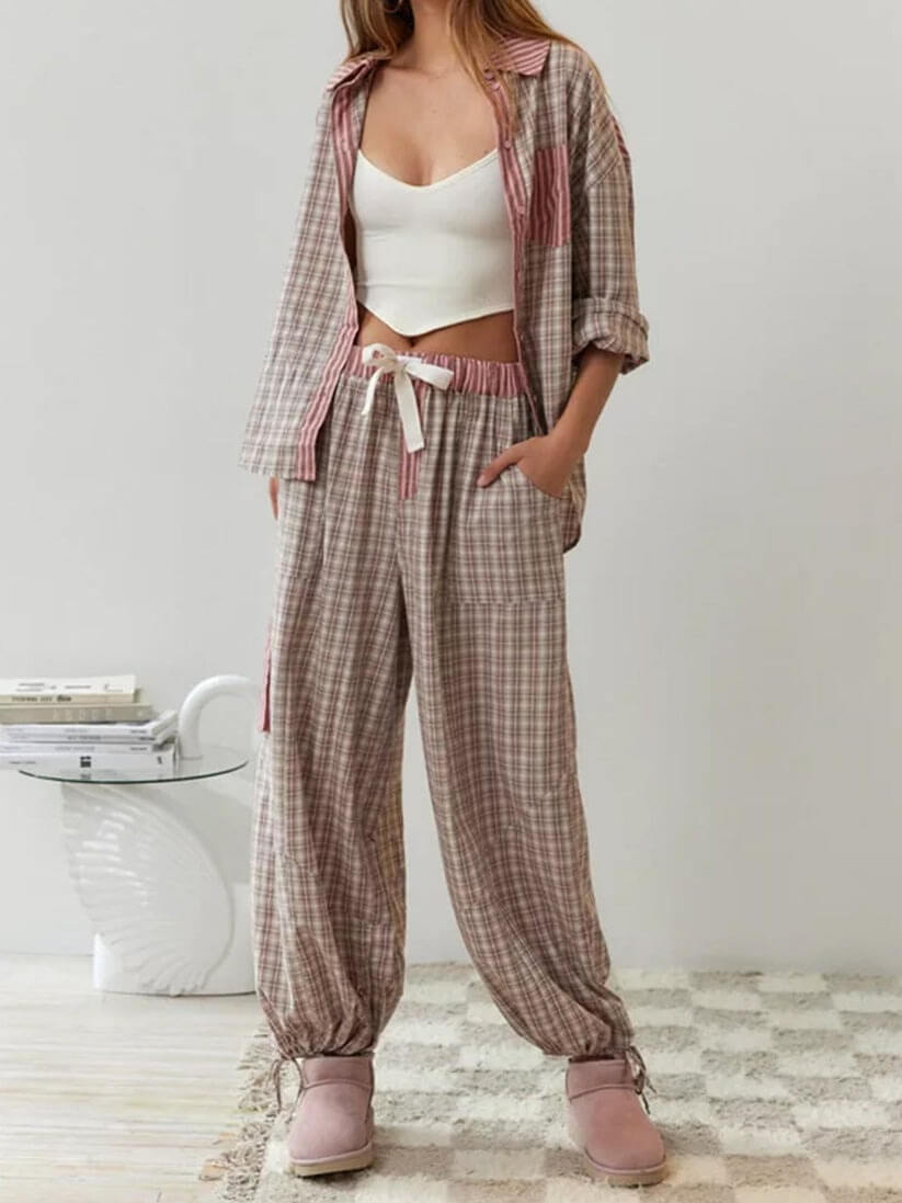 CozyDream Women's Pink Loose Pajama Set.