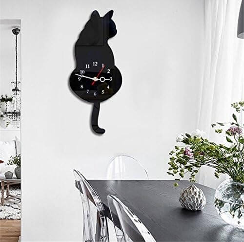 Adorable Cat Wall Clock with Swinging Pendulum