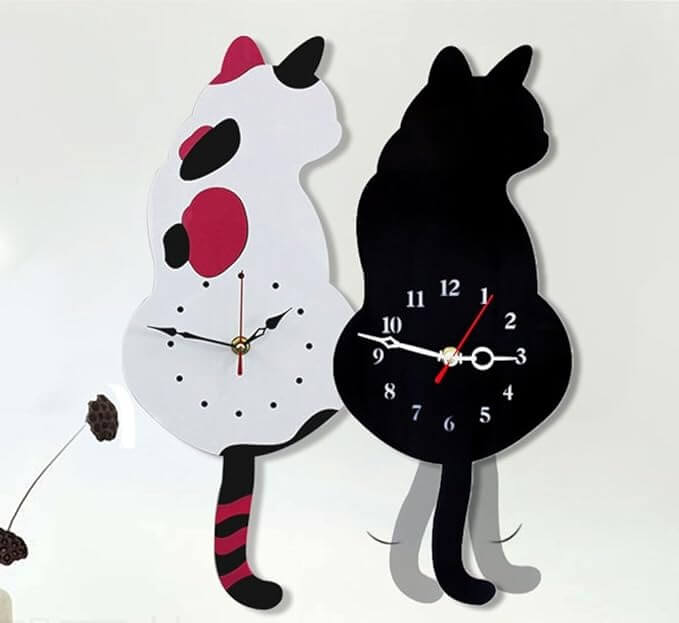 Adorable Cat Wall Clock with Swinging Pendulum