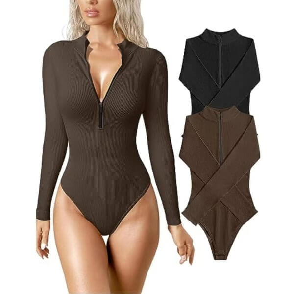 Half-zip ribbed knit bodysuit