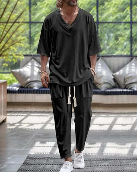 Minimalist V-Neck Casual Men's Set