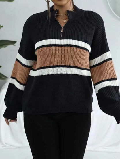 Free Shipping! I Striped Zip - Up Sweater - VERRANOO