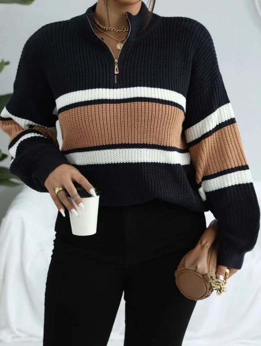 Free Shipping! I Striped Zip - Up Sweater - VERRANOO