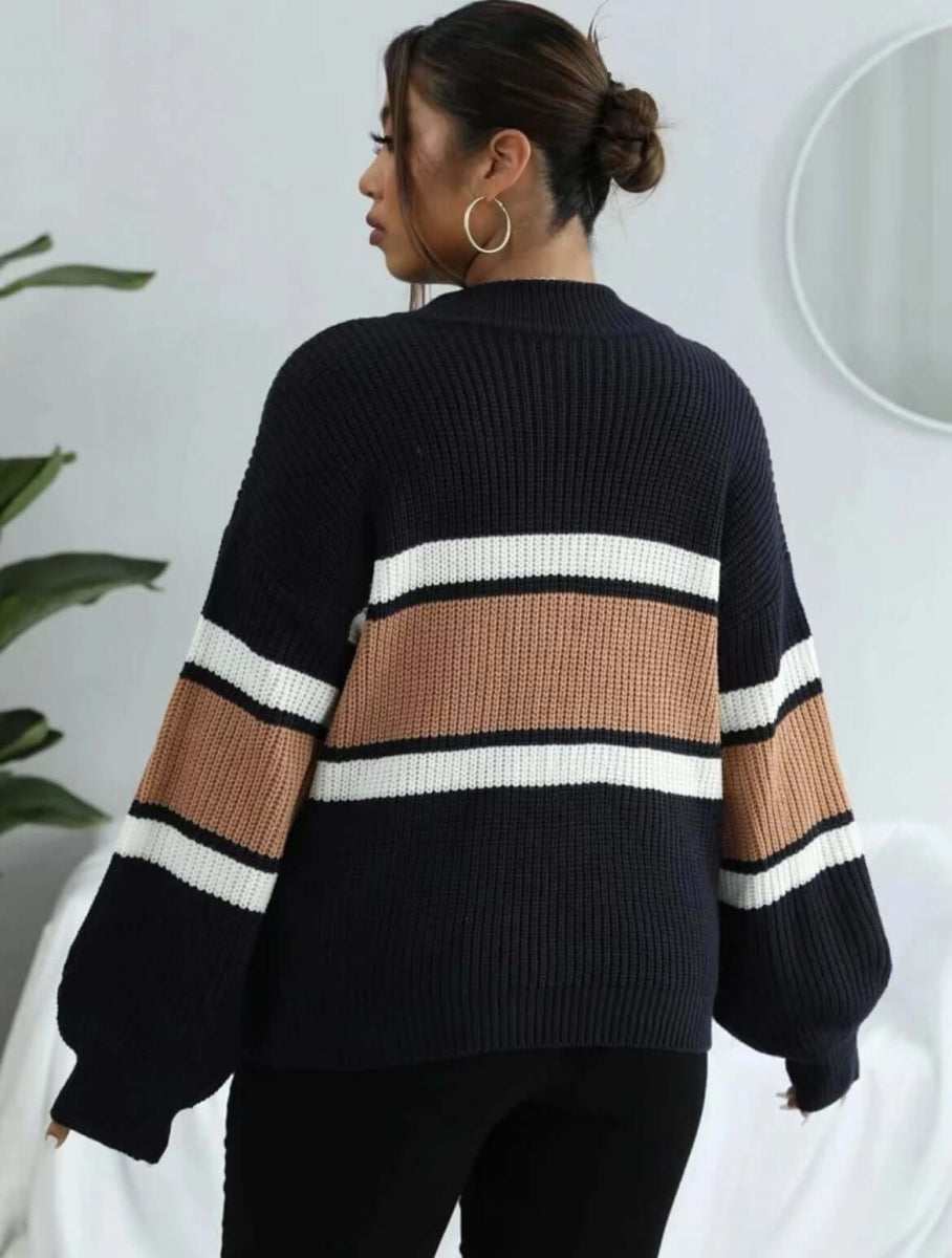 Free Shipping! I Striped Zip - Up Sweater - VERRANOO