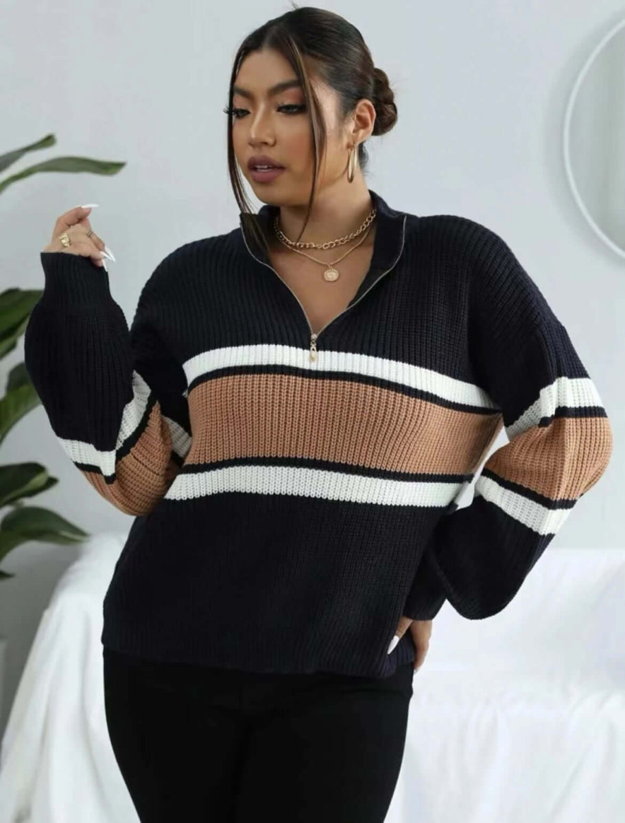 Free Shipping! I Striped Zip - Up Sweater - VERRANOO