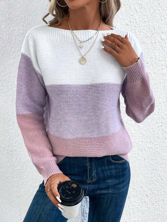 Free Shipping! I Three - Tone Cozy Knit Sweater - VERRANOO