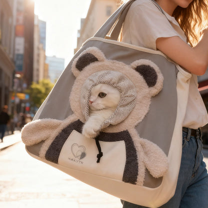 Bear-Inspired Head-Out Pet Carrier - Small Dog and Cat Bag with Open Top Design