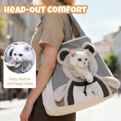 Bear-Inspired Head-Out Pet Carrier - Small Dog and Cat Bag with Open Top Design
