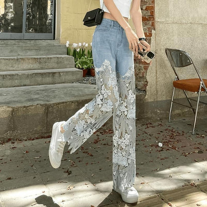 LaceFusion Elite – Handmade Hollow Lace Patchwork Jeans - VERRANOO