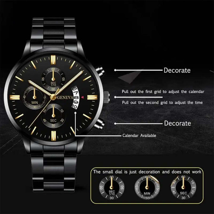 Luxury Black Stainless Steel Quartz Watch for Men - VERRANOO