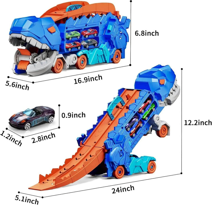 Dinosaur Truck Blue with Sliding Car Launcher