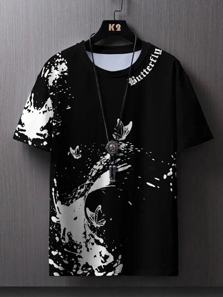 Men's Black T-Shirt with Sticker Print - VERRANOO