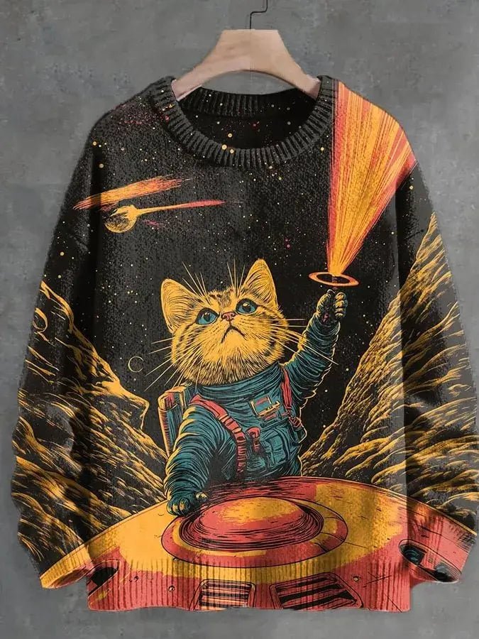 Men's Cosmic Cat Astronaut Knit Sweatshirt - VERRANOO