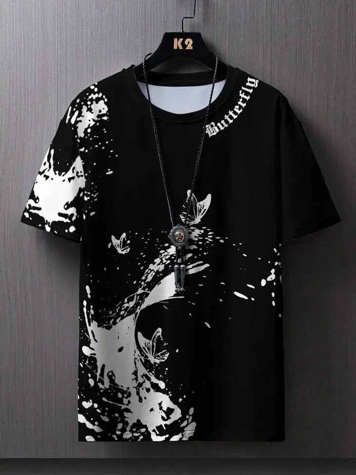 Men's Black T-Shirt with Sticker Print