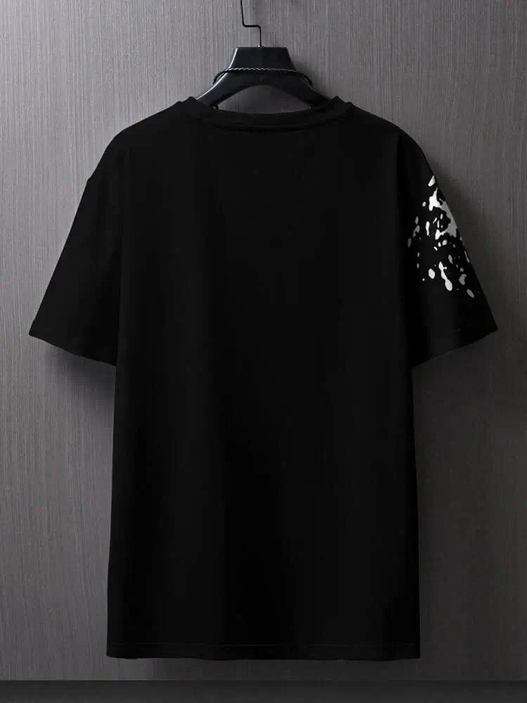 Men's Black T-Shirt with Sticker Print