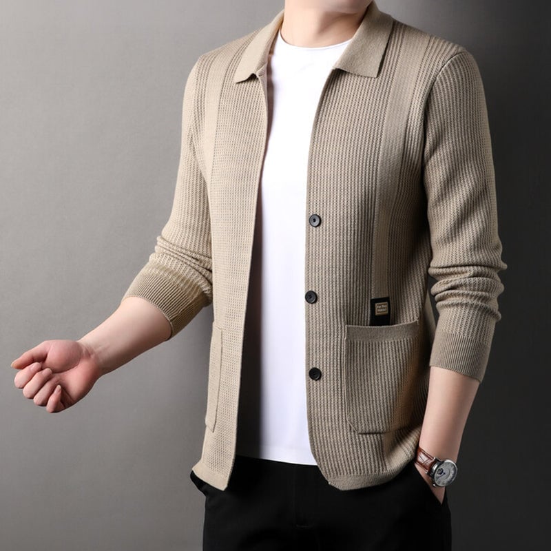 ModishGent Men's Lapel Knitted Long Sleeve Coat - VERRANOO