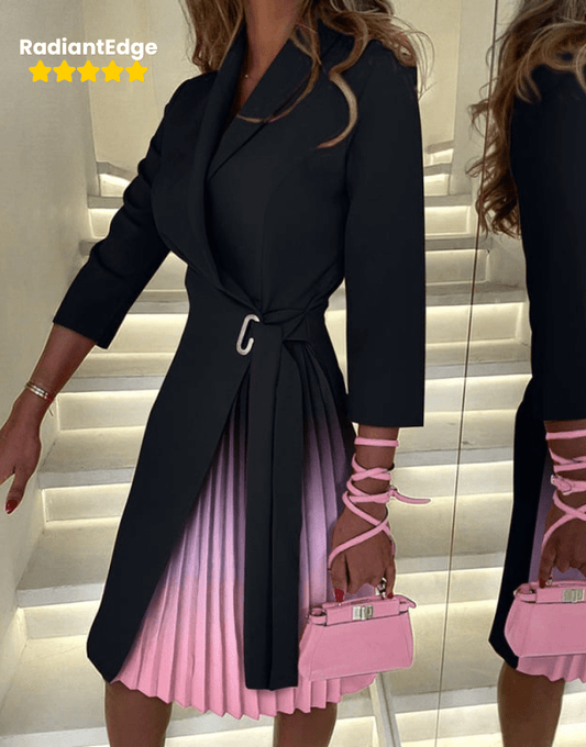 RadiantEdge™ Notch Collar Tailored Pleated Blazer Dress - VERRANOO