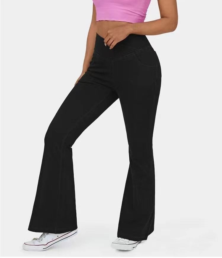 RetroFlex Denim – Stretchy High - Waisted Crossover Flare Pants - VERRANOO