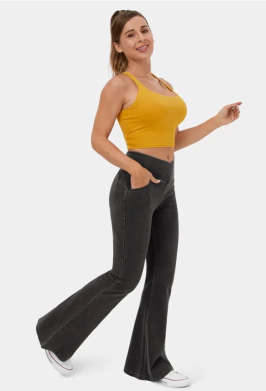 RetroFlex Denim – Stretchy High - Waisted Crossover Flare Pants - VERRANOO