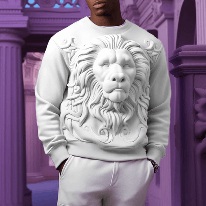 Royal Prowess: 3D Printed Lion Crew Neck Hoodie - VERRANOO