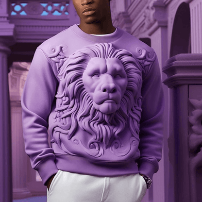 Royal Prowess: 3D Printed Lion Crew Neck Hoodie - VERRANOO