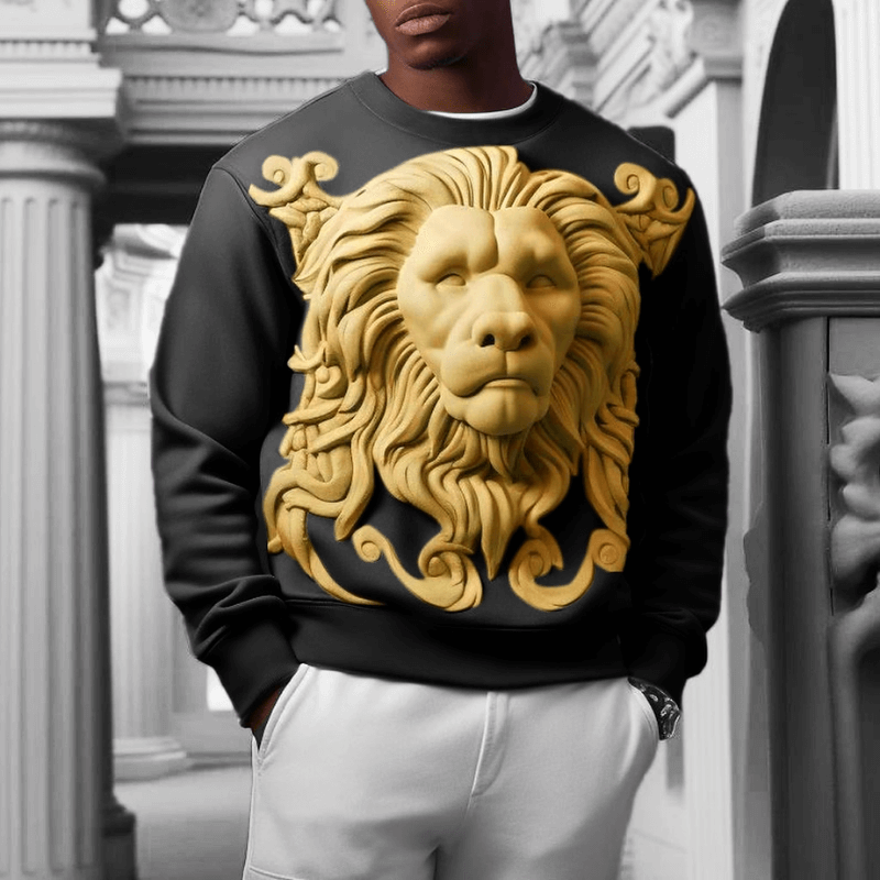 Royal Prowess: 3D Printed Lion Crew Neck Hoodie - VERRANOO