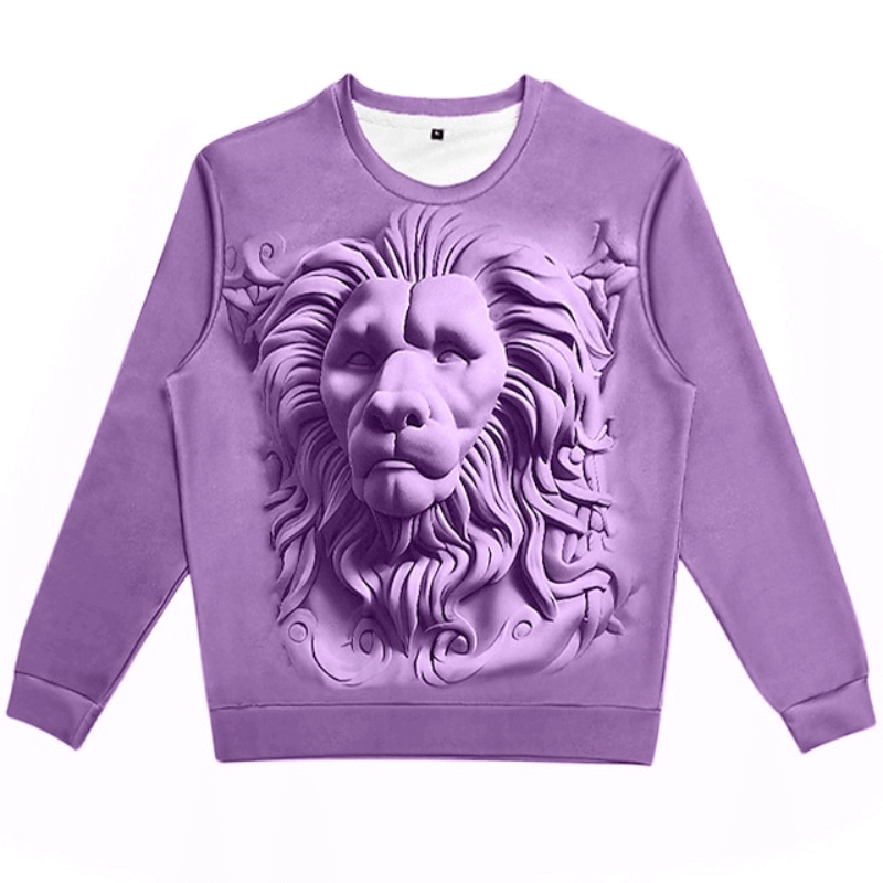 Royal Prowess: 3D Printed Lion Crew Neck Hoodie - VERRANOO