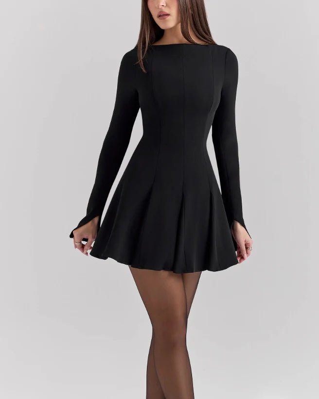 Solid Color Slimming Long Sleeve Dress - VERRANOO