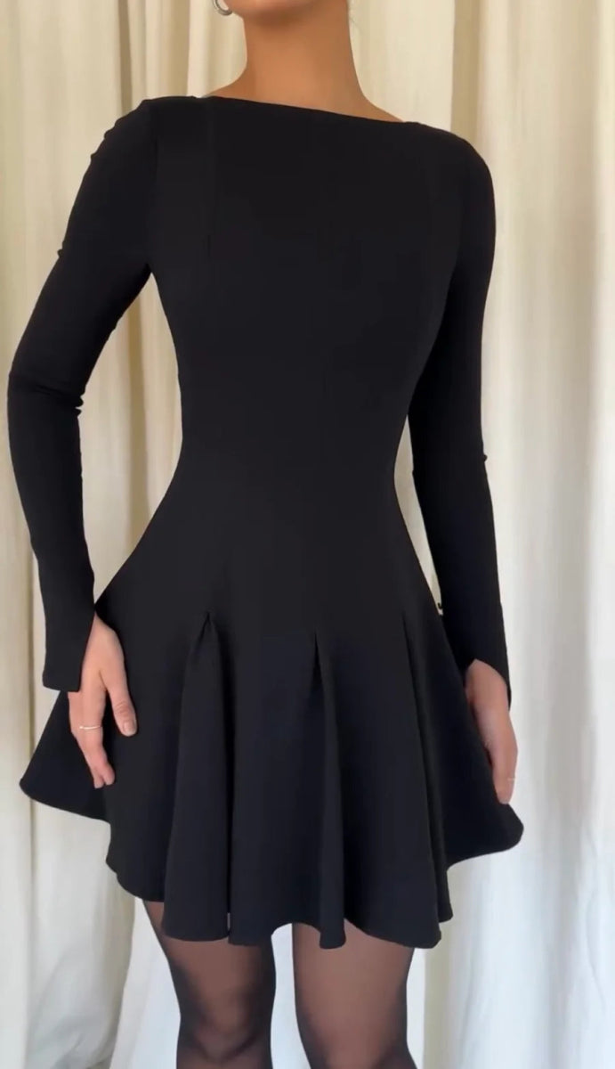 Solid Color Slimming Long Sleeve Dress - VERRANOO