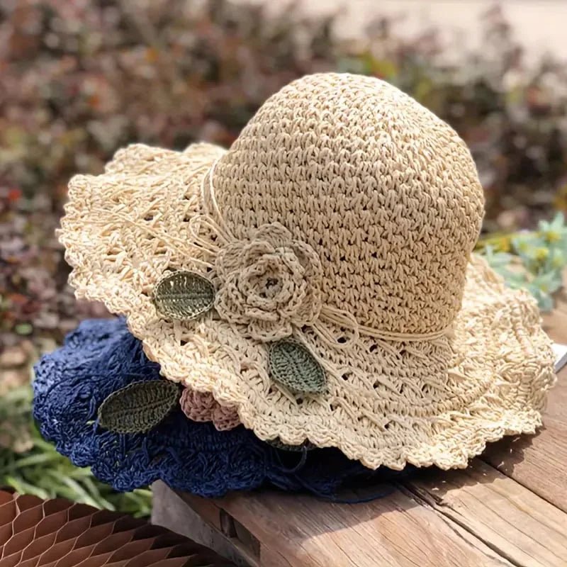 SunWeave Luxe – Elegant Crochet Straw Hat with Ruffle Detail - VERRANOO