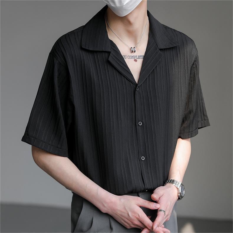 Thin Short - Sleeve Shirt for Men with Cuban Collar - VERRANOO