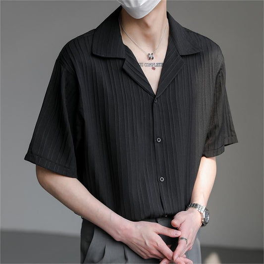 Thin Short - Sleeve Shirt for Men with Cuban Collar - VERRANOO