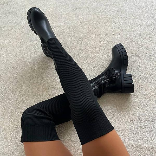 verranoo - black stretch knit over the knee boots - VERRANOO