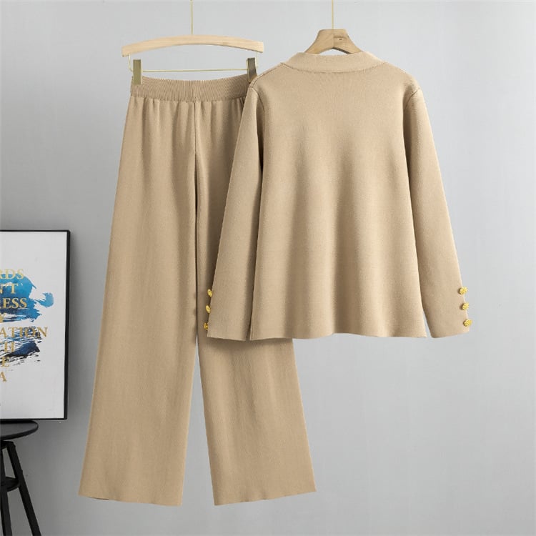 verranoo - metal button wool sweater wide - leg pants suits - VERRANOO