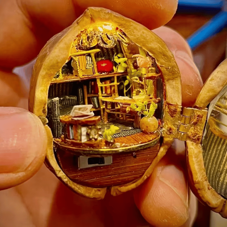 WalnutWhim Mini Library – A Tiny World of Enchantment Inside a Walnut Shell - VERRANOO