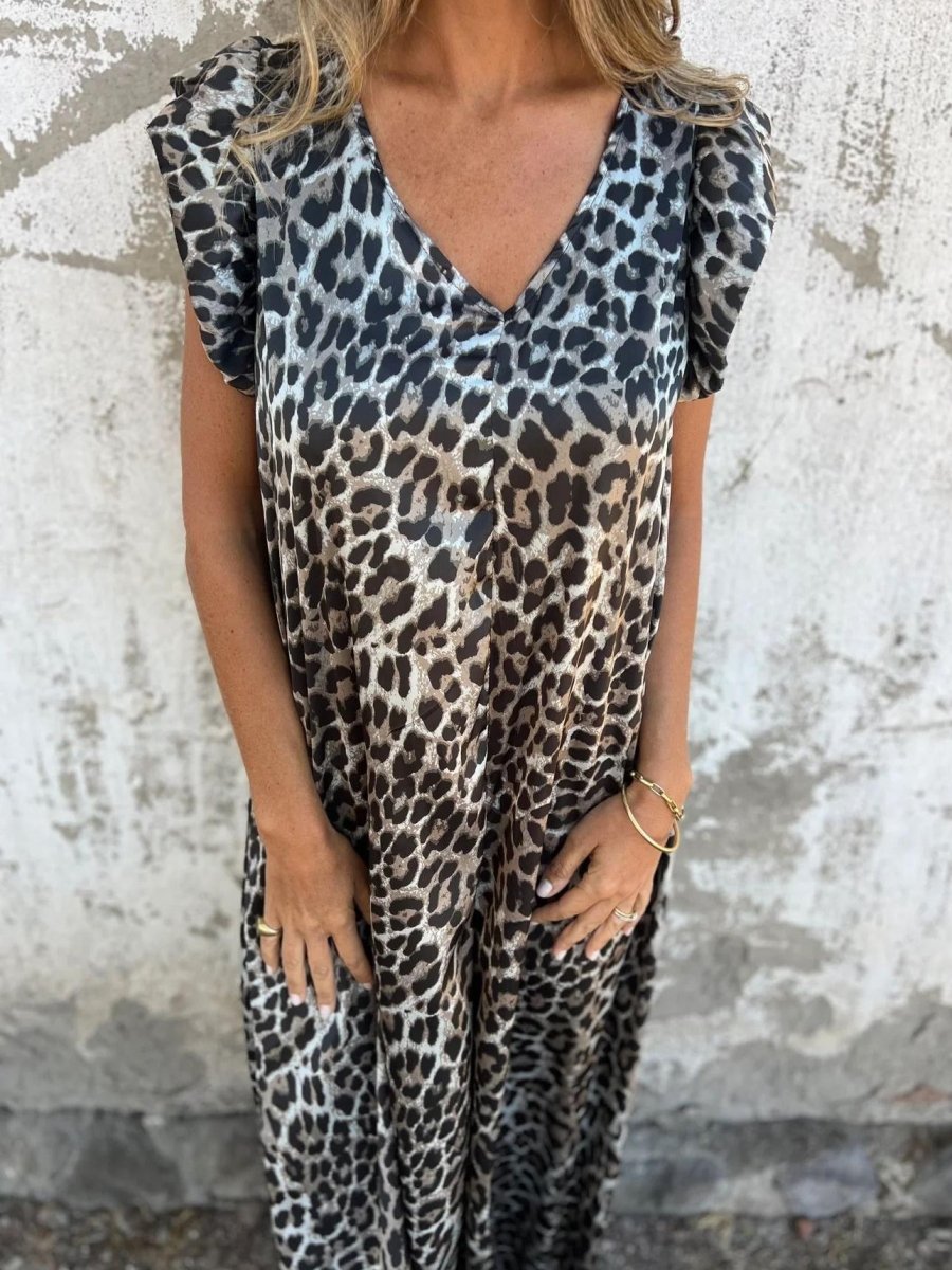 WildFemme Leopard V - Neck Jumpsuit - VERRANOO